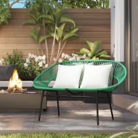 Outsunny Divano da Giardino 2 Posti in Rattan PE e Acciaio con Cuscini e Braccioli, 132x72x83 cm, Verde(m-10)