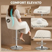 HOMCOM Set 2 Sgabelli da Bar con Schienale, Girevoli e Regolabili in Altezza, Finta Pelle, Bianco(m-4)