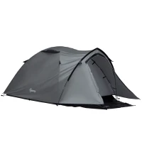 Outsunny Tente de camping 2-3 personnes tente dôme étanche légère ventilée 2 portes fenêtres fibre verre polyester PE gris(m-11)