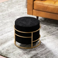 HOMCOM Sitzhocker mit Stauraum, gepolsterter Fußhocker, Metallrahmen, vergoldet, Schwarz(m-10)