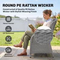 Outsunny Garden PE Rattan Dining Sofa Set, Outdoor 4 Seater Wicker Furniture, High Back Chairs with Cushions, Tempered Glass Coffee Table for Patio, Light Grey(m-4)