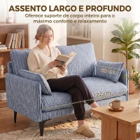 HOMCOM Sofá 2 Lugares em Tecido Efeito Linho Respirável com Enchimento Espesso 2 Almofadas Braços para Sala de Estar Sala Azul(m-5)
