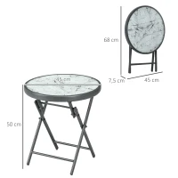 Outsunny Table basse pliante table d'appoint pliante plateau effet marbre en verre trempé structure métal ronde Ø45 x 50 cm blanc(m-3)