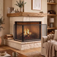 HOMCOM Parascintille per Camino Pieghevole a 2 Pannelli in Metallo Verniciato, 140x1x50 cm, Nero(m-10)