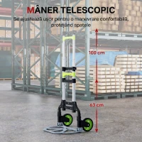 HOMCOM Cărucior Portapachete Pliabil Capacitate 70 kg cu Mâner Telescopic din Aluminiu, Argintiu(m-5)
