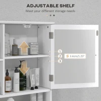 kleankin Bathroom Cabinet, Wall Mount Storage Organizer with Mirror, Adjustable Shelf for Bathroom, Kitchen, Bedroom, White(m-6)