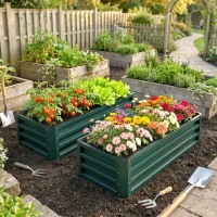 Outsunny Juego de 2 Jardineras Exterior Grandes de Acero Galvanizado Huertos Urbanos para Terraza Jardín 110x50x30 cm Verde(m-8)