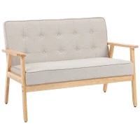 HOMCOM Sofá de 2 Plazas Tapizado en Lino Sintético Sofá Nórdico con Patas y Reposabrazos de Madera 113x67x78 cm Beige(m-1)
