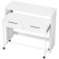 HOMCOM Secretária de Computador Extensível 100 cm com 2 Gavetas Secretária com Arrumação Estilo Moderno Branco(m-1)