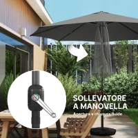 Outsunny Ombrellone Rotondo Inclinabile 3x3 m con Manovella, in Metallo e Poliestere, Grigio Scuro(m-8)