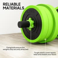 SPORTNOW 20kg Four-In-One Adjustable Weight Dumbbells Set, Barbell, Kettlebell, Push Up Stand - Green(m-7)
