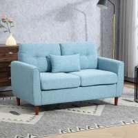 HOMCOM Sofá de 2 Plazas Tapizado en Lino Sintético para Salón Moderno con Reposabrazos Patas de Madera 140x78x83 cm Azul Claro(m-10)