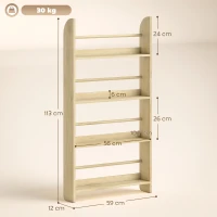 HOMCOM Estantería de Pared de Libros con 4 Estantes Librería Infantil para Hogar Oficina Carga 30kg 59x12x113cm Natural(m-3)
