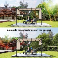 Outsunny Lot de 2 toiles de rechange pergola rétractable 4,9 x 1,2 m pour pergola de 3 x 3 m polyester protection UV kaki clair(m-7)
