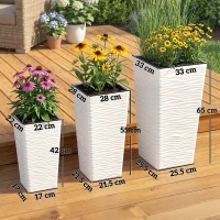 Outsunny Set 3 Vasi da Esterno Impilabili con Motivo Ondulato in Plastica, 42/55/65 cm, Bianco(m-3)
