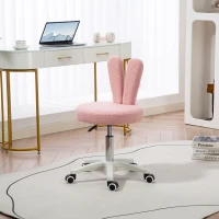 HOMCOM Scaun de Birou cu Urechi de Iepure, Înălțime Reglabilă și Acoperit cu Pluș Teddy Roz, 53x53x70-84 cm(m-10)