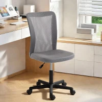 Vinsetto Computer Desk Chair, Mesh Office Chair with Adjustable Height and Swivel Wheels, Armless Study Chair, Grey(m-10)