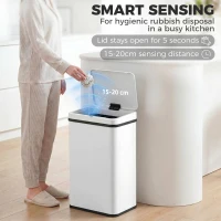 HOMCOM 40L Sensor Bin with Soft-Close Lid, Stainless Steel Automatic Touchless Motion Sensor Kitchen Bin, White(m-4)