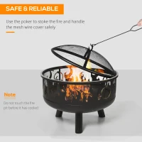 Outsunny Metal Firepit Bowl Outdoor 2-In-1 Round Fire Pit w/ Lid, Grill, Poker, Handles for Garden, Camping, BBQ, Bonfire, Wood Burning Stove, 61.5 x 61.5 x 52cm, Black(m-5)