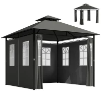 Outsunny Pavillon Partyzelt Gartenpavillon, 3 x 3 x 2, 88 m, Dunkelgrau(m-12)