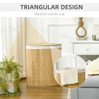 HOMCOM Bamboo Laundry Basket with Lid, 55 Litres Laundry Hamper with Removable Washable Lining,  Corner Washing Baskets, 38 x 38 x 57cm, Natural(m-7)