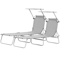 Outsunny Set de 2 Tumbonas de Jardín Reclinables con Toldo Desmontable y Respaldo Ajustable en 4 Niveles 187x58x36cm Gris Claro(m-13)