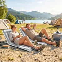 Outsunny Conjunto de 2 Esterillas con Respaldo Reclinable Reposacabezas y Bolsa de Transporte 134x48x33-43 cm Blanco y Gris(m-9)