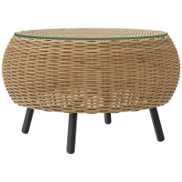 Outsunny Beistelltisch aus Polyrattan runder Kaffeetisch Couchtisch mit Glas Tischplatte Ø75 x 42 cm Braun(m-1)
