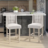 HOMCOM Set di 2 Sgabelli da Bar Moderne, Sedie da Cucina, Sgabelli da Bar per Cucina con Schienale Basso, in Tessuto Effetto Lino, Gambe in Legno della Gomma, 47 x 50 x 101 cm, Beige(m-10)
