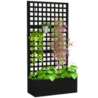 Outsunny Jardinière avec treillis, brise-vue, lit surélevé de jardin acier galvanisée, pour plantes grimpantes, 89x40x178cm, noir(m-11)