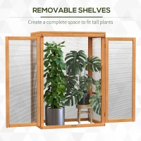 Outsunny 3-tier Cold Frame with Openable Top Cover and Double Doors, Garden Wooden Greenhouse with Storage Shelf, Polycarbonate Grow House for Plants, Flowers, Natural(m-7)
