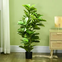 HOMCOM Pack de 2 Ficus Artificiales 110 cm Plantas Artificiales con 90 Hojas Musgo y Maceta para Interior Verde(m-13)