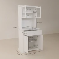 HOMCOM 4-Door Kitchen Cupboard with Drawer, Freestanding Kitchen Cabinet with Glass Doors, Adjustable Shelves and Open Counter, White(m-3)