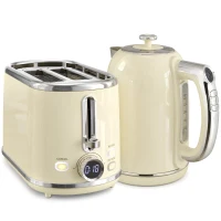 HOMCOM Waterkoker- en toasterset met LED-display, 1,7-l waterkoker met 3 uur warmhoudfunctie, Creme(m-1)
