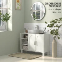 HOMCOM Dulap pentru Lavoar Baie cu 2 Uși, Rafturi Deschise, Rafturi Reglabile, pentru Lavoare fără Piedestal, 90x30x63 cm, Crem(m-7)