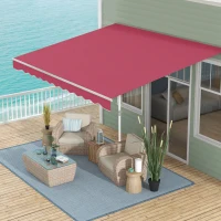 Outsunny Toldo Manual 395x245 cm con Manivela Toldo Balcón Patio Terraza de Aluminio y Tejido Poliéster 280 g/m² Anti-UV Rojo(m-10)