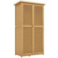 Outsunny Gartenkommode wetterfest, 2 Türen mit Schloss, Kiefernholz, 87L x 46,5B x 160H cm, Hellgelb(m-12)