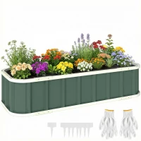 Outsunny Hochbeet Stahl, Pflanzbeet mit Klickverschlüssen Gefaltete Kante Frühbeet 136 x 52 x 31 cm Hellgrün(m-12)
