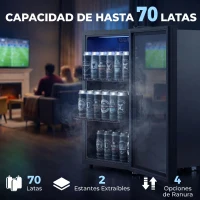 HOMCOM Frigorífico de Bebidas 70 L con Puerta de Vidrio Doble Iluminación LED 2 Estantes Ajustables para 70 Latas(m-4)