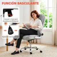 HOMCOM Silla de escritorio Ergonómica con Respaldo Alto Reposabrazos Abatibles Asiento con Muelles Altura Ajustable Crema(m-8)