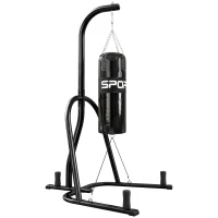 SPORTNOW Support de sac de frappe autoportant avec sac, corde bungee, chaîne 360°, base en U, porte-disques, acier(m-1)