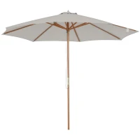 Outsunny Sombrilla Terraza Exterior Ø300 cm Sombrilla de Jardín con Sistema de Polea Techo Ventilado y Poste Desmontable de Madera Parasol para Patio Terraza Gris(m-1)