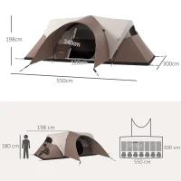 Outsunny Tente de camping familiale 7 personnes étanche ventilée avec sac de transport, dim. 550L x 300l x 198H cm(m-3)