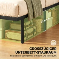 HOMCOM Bettgestell, 140 x 200 cm Metallbett mit Stauraum unter dem Bett, Metallgestell mit Lattenrost, kein Boxspring nötig(m-5)