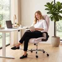 HOMCOM Fauteuil de bureau, chaise bureau ergonomique, hauteur réglable, accoudoirs relevables, 70 x 70 x 114-122 cm, rose(m-8)