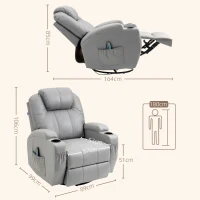 HOMCOM Poltrona de Massagem com Apoio para os Pés 8 Pontos de Vibração 5 Modos Incl. Controle Remoto Cinza Claro(m-3)