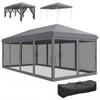 Outsunny 3 x 6m Pop Up Gazebo, Outdoor Canopy Shelter, Marquee Party Wedding Tent with 6 Mesh Walls and Carry Bag, Grey(m-10)