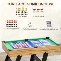 SPORTNOW Masă de Joc 13 în 1 Pliabilă cu Fotbal de Masă, Ping Pong, Hochei, Biliard, Șah și Altele, Nuc(m-8)