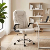 HOMCOM Fauteuil de bureau, chaise bureau ergonomique, hauteur réglable, accoudoirs relevables, 70 x 70 x 114-122 cm, beige(m-9)