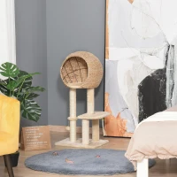 PawHut Arbre à chats style cosy chic griffoir sisal naturel grande niche plateformes jeu boule corde escalade peluche courte massette 48 x 40 x 100 cm beige(m-10)